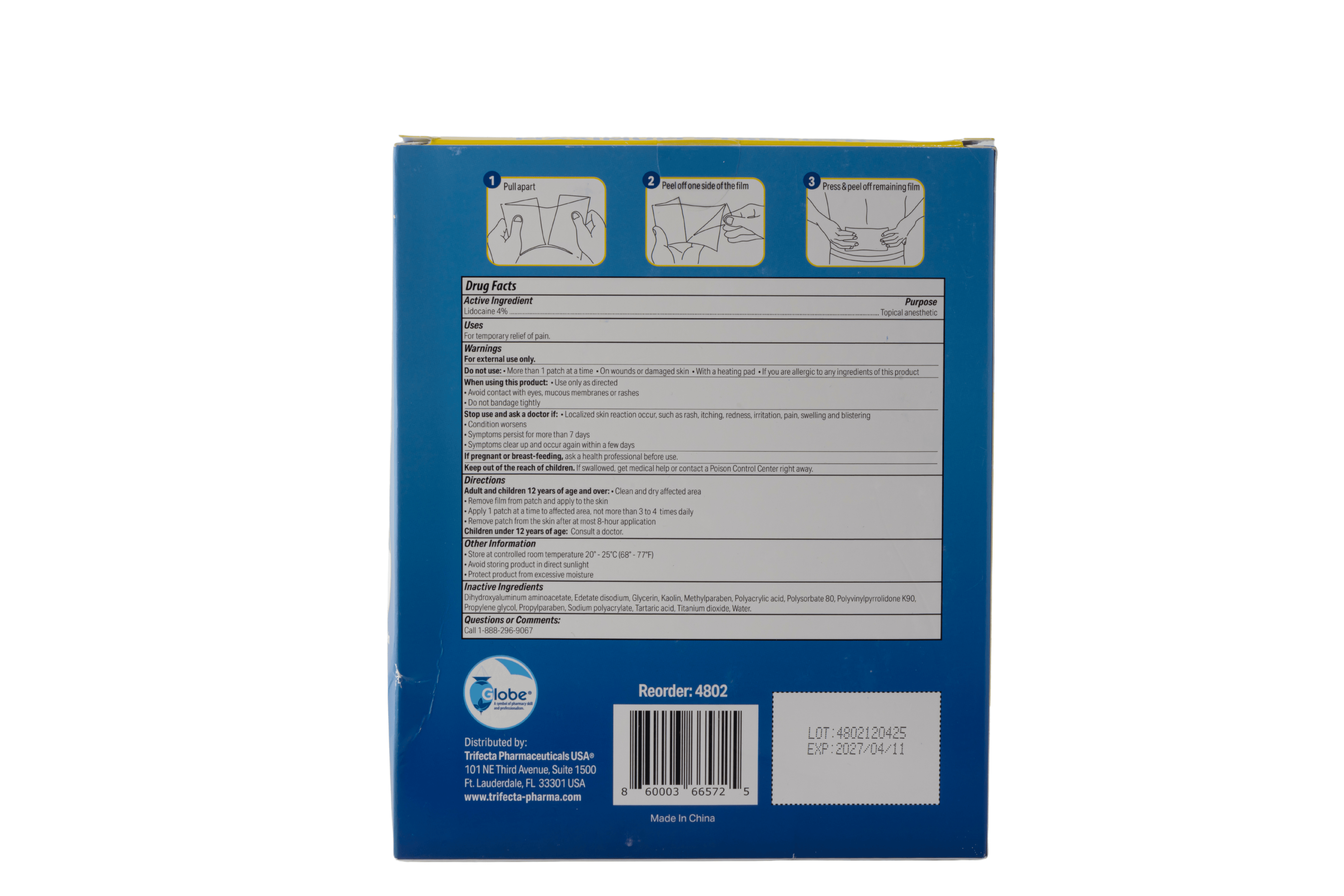 Globe Pain Relief Gel-Patch Lidocaine 4% 15 Patches