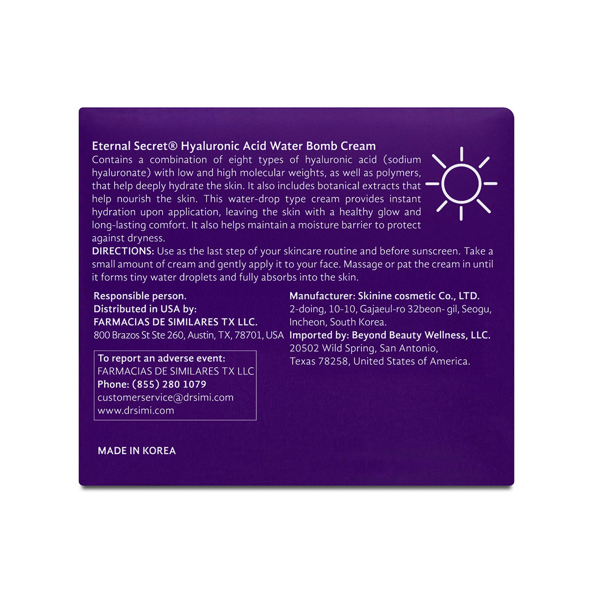 Eternal Secret Hyaluronic Acid Water Bomb Cream 5.07 Oz