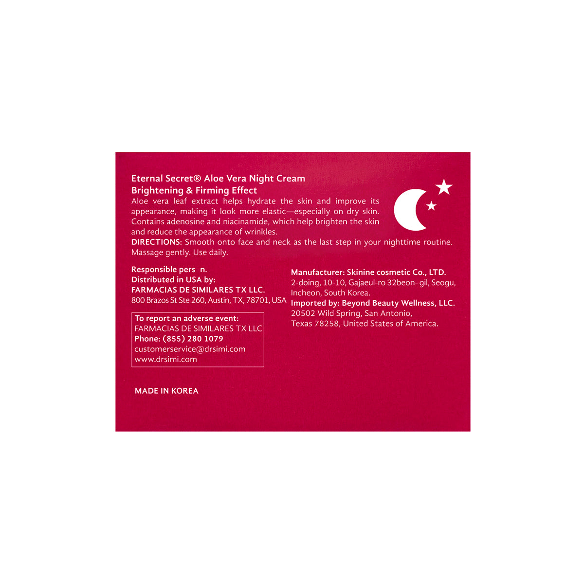 Eternal Secret Aloe Vera Night Cream 5.07 Oz