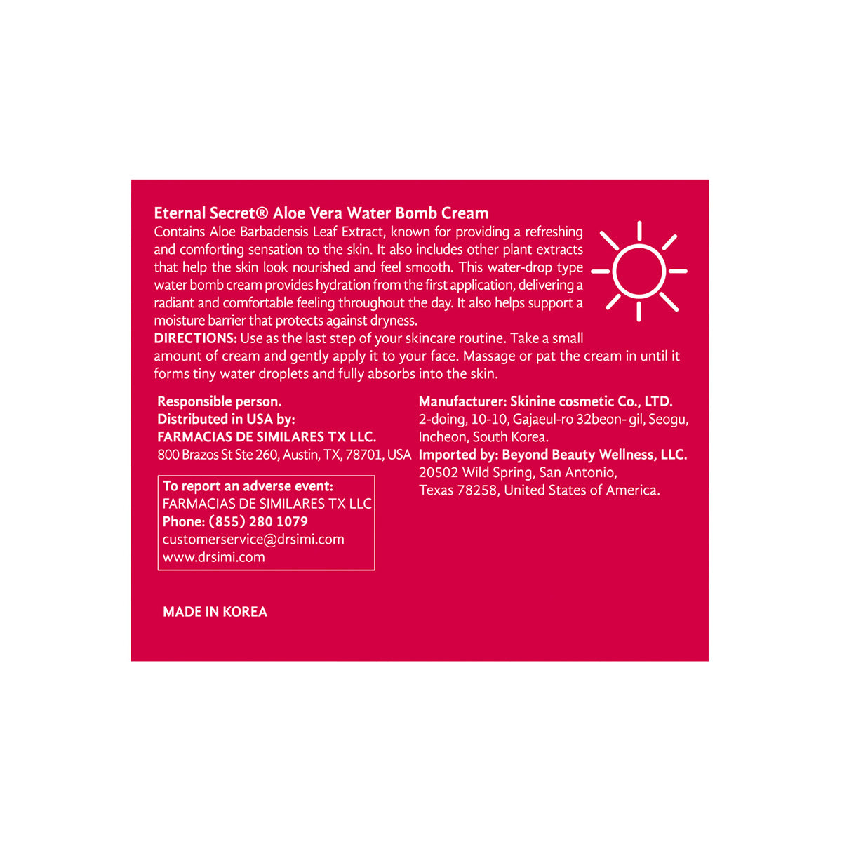 Eternal Secret Aloe Vera Water Bomb Cream 5.07 Oz